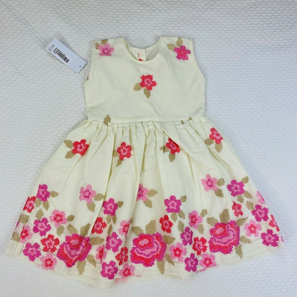 NWT Bella & Emma Girls Floral Embroidered Dress Size 2, 5